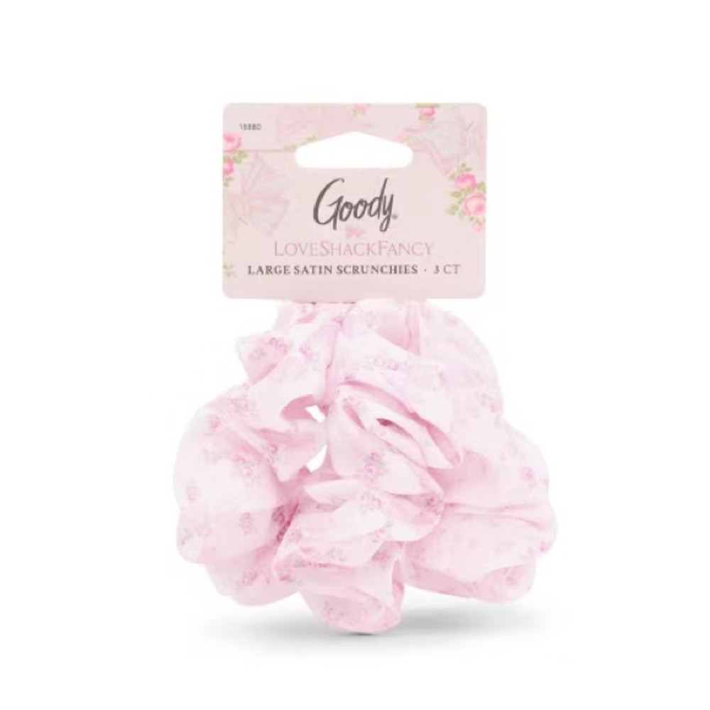 LOVESHACKFANCY Goody Large Pink Satin Scrunchies 3ct